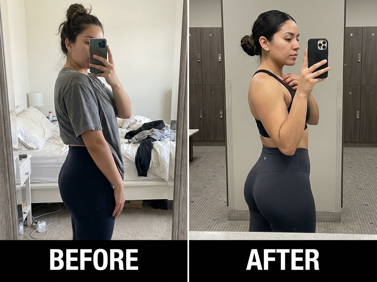 Before / after, glute-focused muscle gain