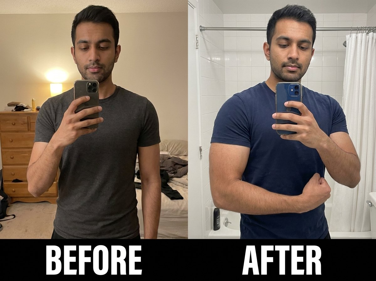 Before / after, arm-focused muscle gain