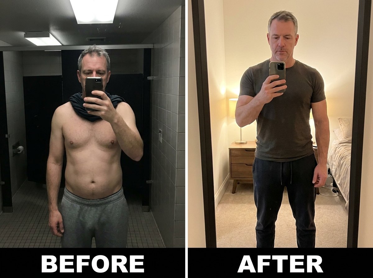 Before / after, shoulder-focused muscle gain