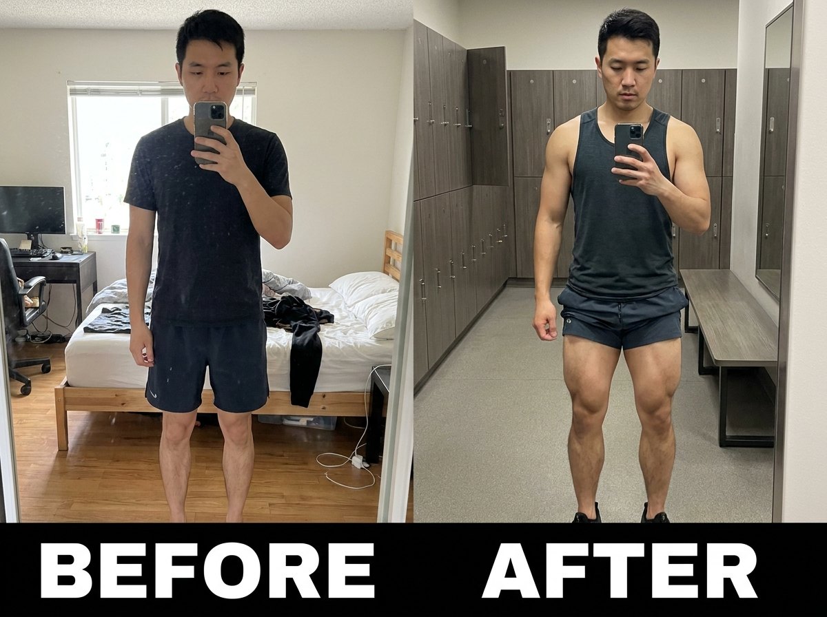 Before / after, leg-focused muscle gain
